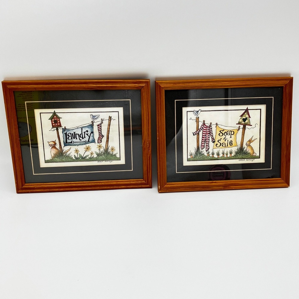Betti Yarbrough Framed Country Prints Set of 2 Laundry Soap 4 Sale Brown Oak